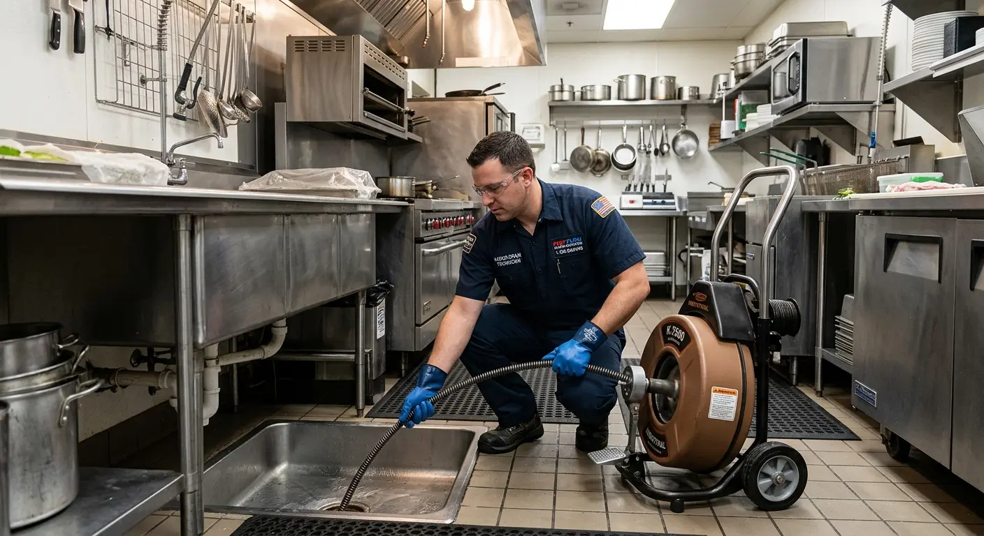 Commercial drain cleaning service in a restaurant kitchen in Edwardsville