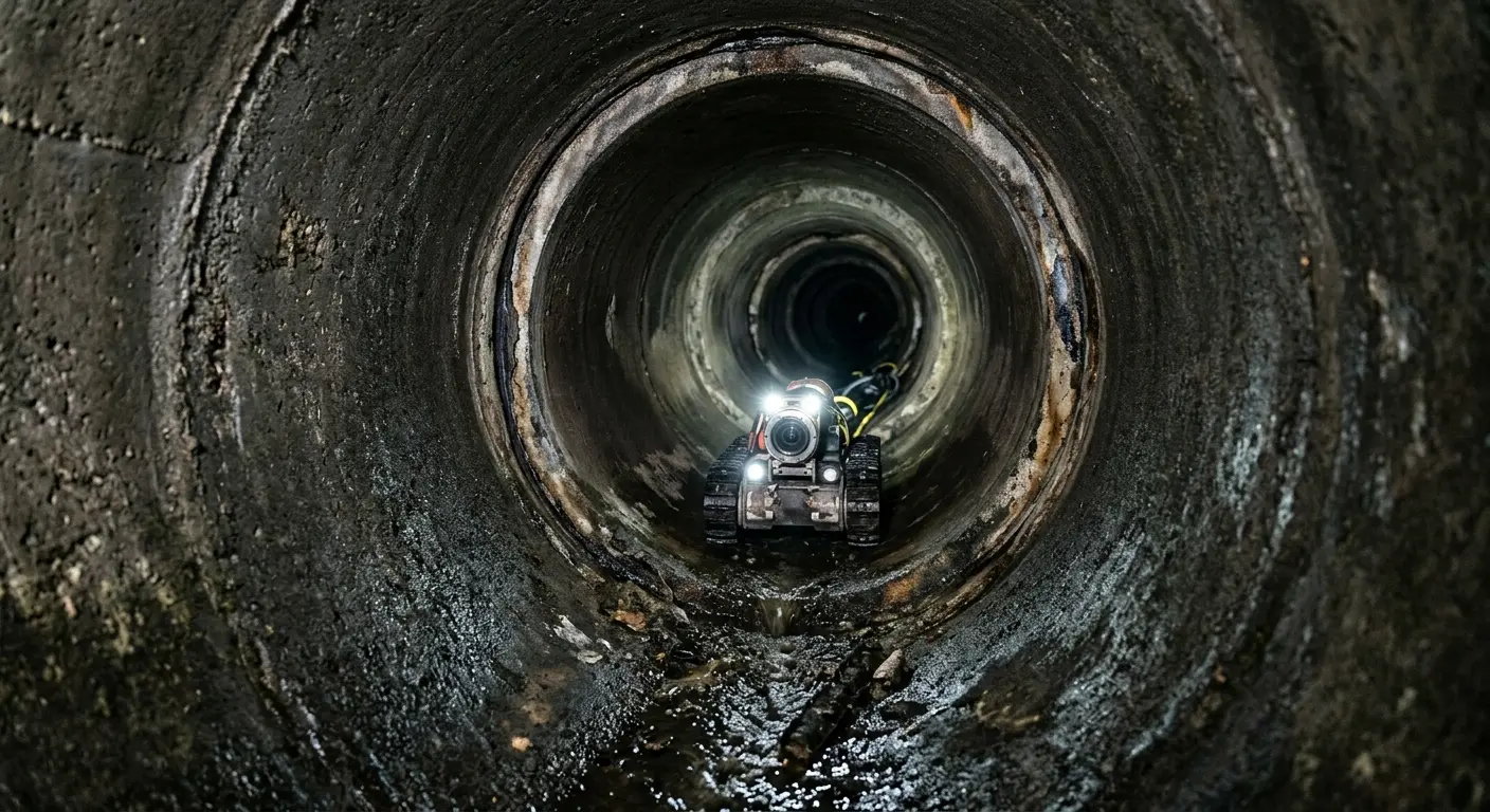 Robotic sewer camera inspecting pipe interior for Sewer Line Cleaning in Edwardsville